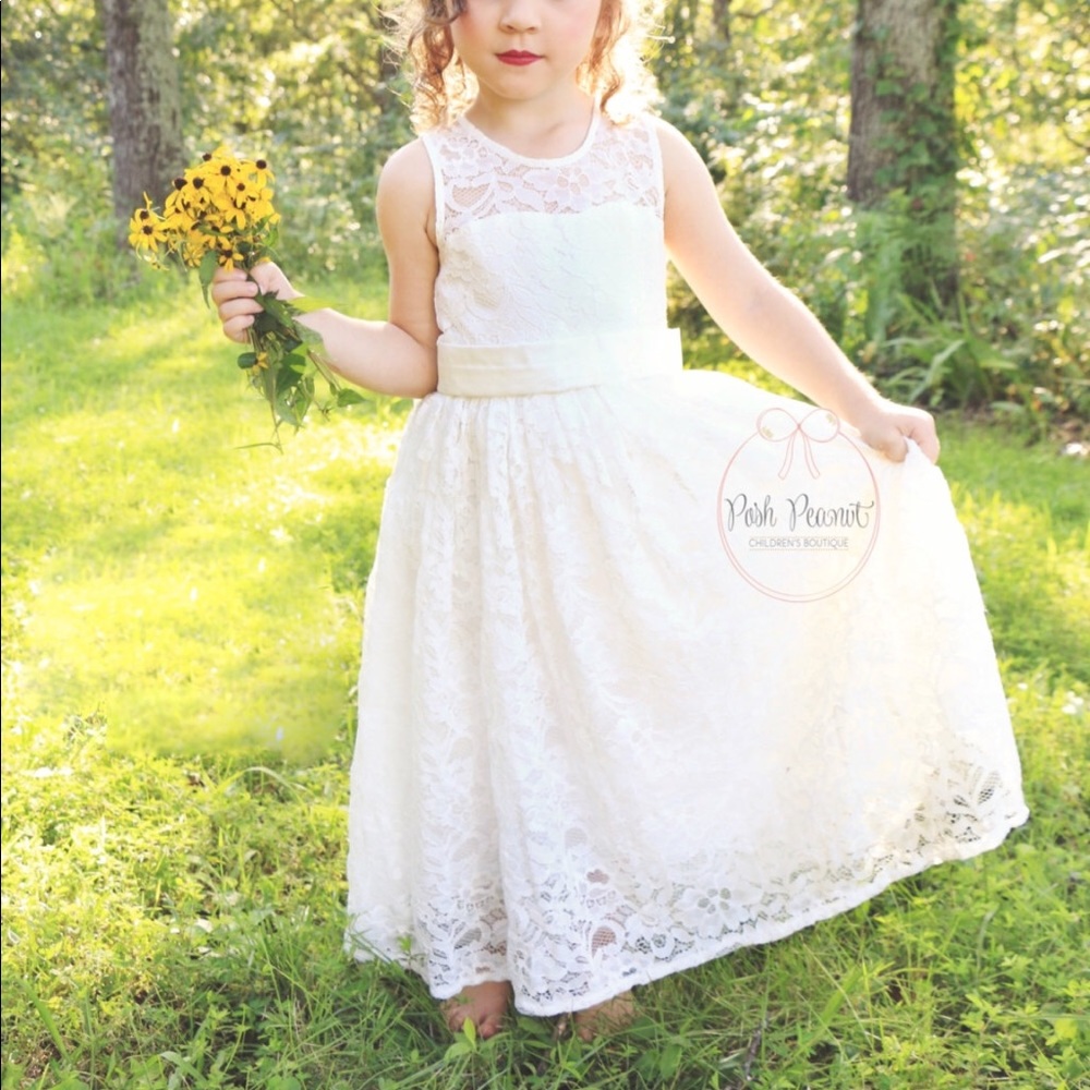 3T Flower Girl Lace Dress Soft White